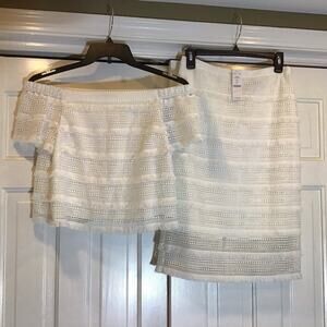 White House Black Market NWT Sz4 White Lace Fringe 2 Pc.Dress Event Coquette$120